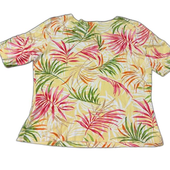 Talbots Petites Yellow/Pink/Green Tropicalcore Print Casual Short Sleeve Top LP - Picture 10 of 10